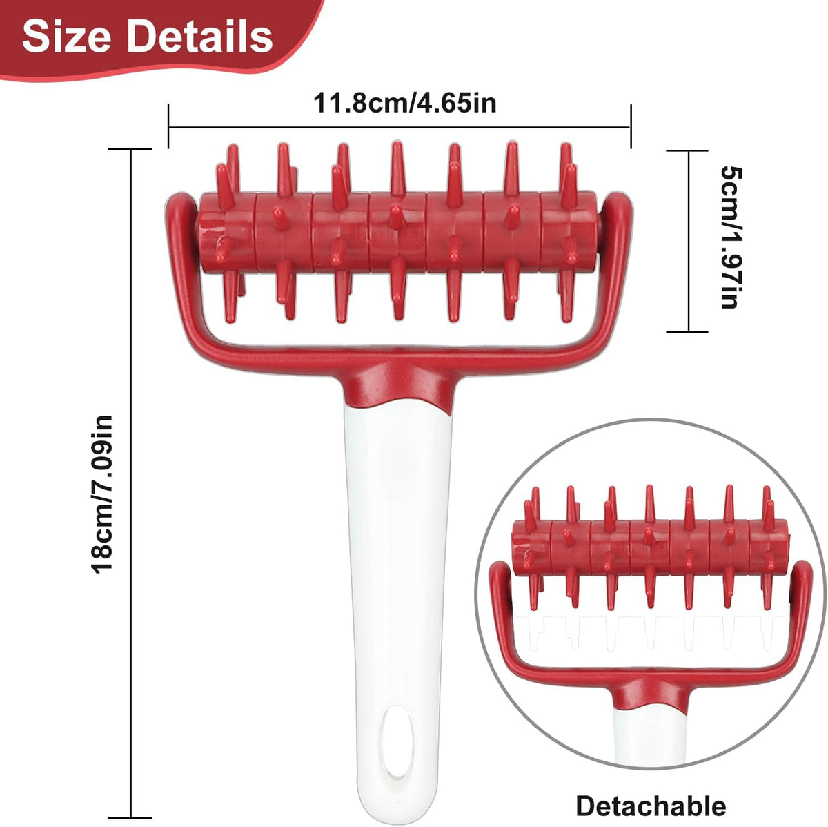 Pizza Dough Docker Roller Plastic Pizza Pin Puncher Dough Hole Maker Docking Tool Pizza Making Accessories for Cookie Pie Pastry Bread(Red)