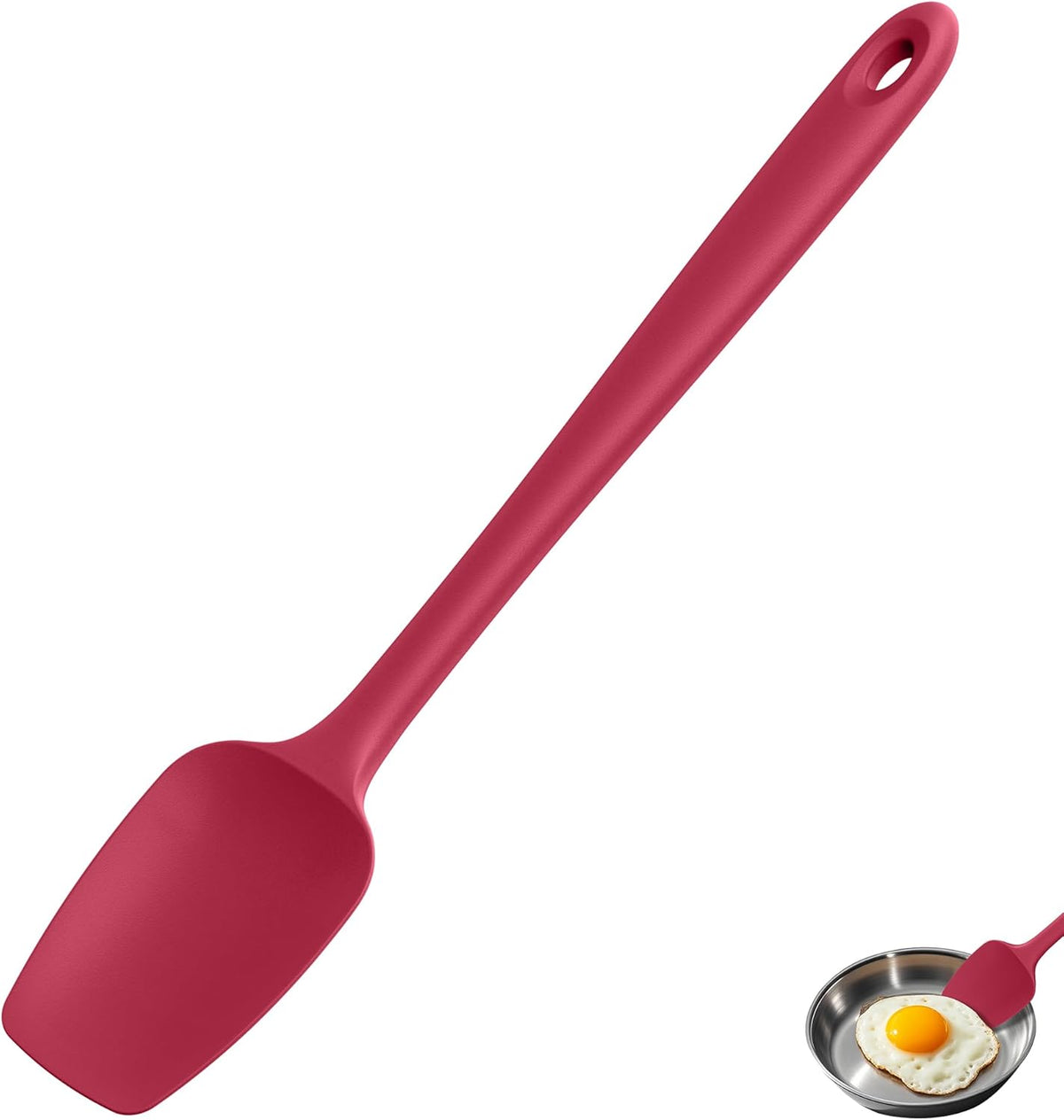 U-Taste Extra-Long 600ºF Heat Resistant Spatula Spoon: 14" Silicone Spoonula Cooking Utensils for Kitchen Use, Non-Stick Scoop Scraper with Soft Edge & Firm Core for Baking, Mixing, Serving (Red)