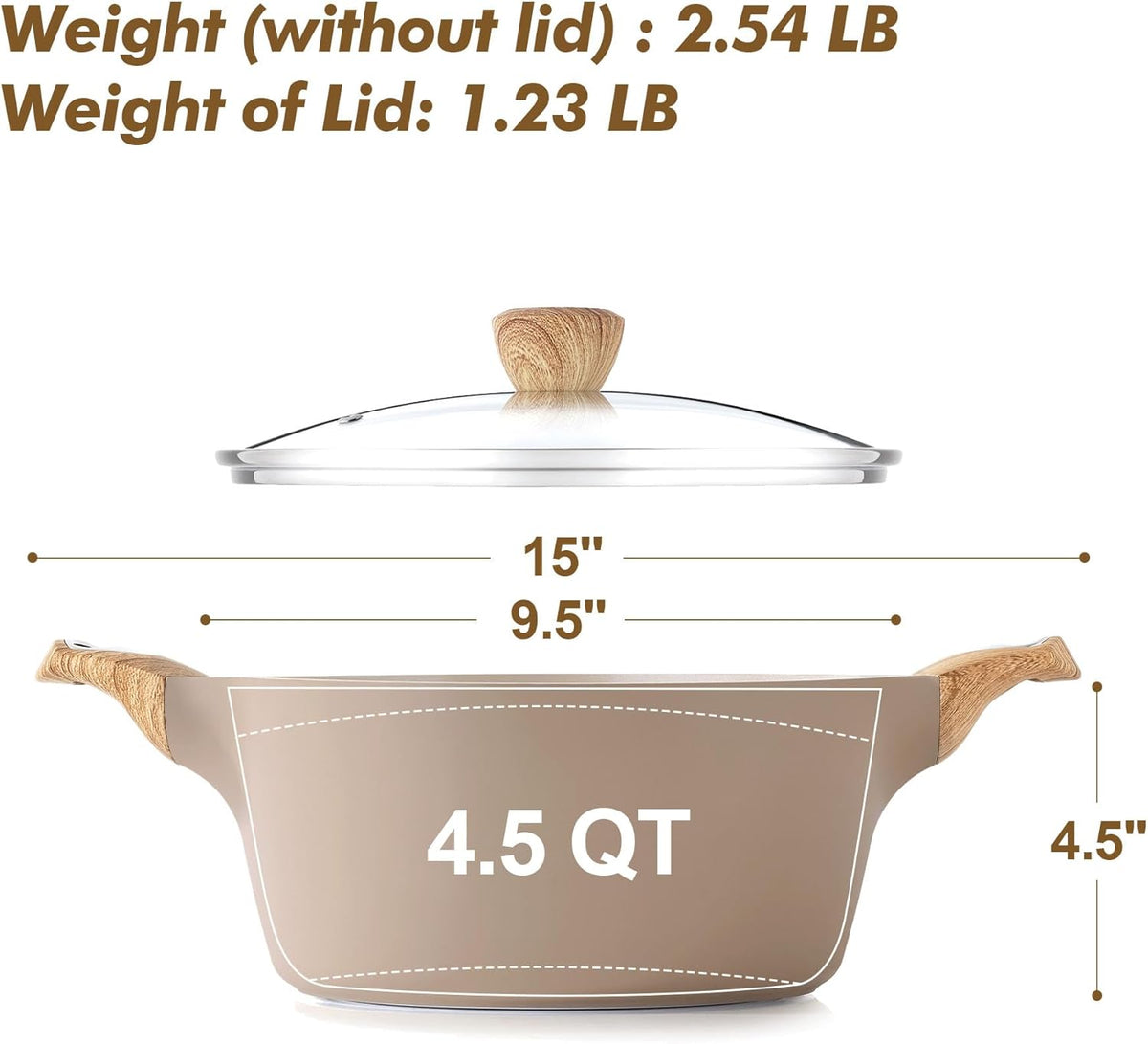 SENSARTE Ceramic Nonstick Stock Pot with Lid, 2.6/4.5/6.6 QT Soup Pot Casserole Pot, Non-toxic Healthy Pasta Pot, Large Cooking Pot Stew Pot, Induction Compatible, PFOA PFAS PTFE Free, Taupe