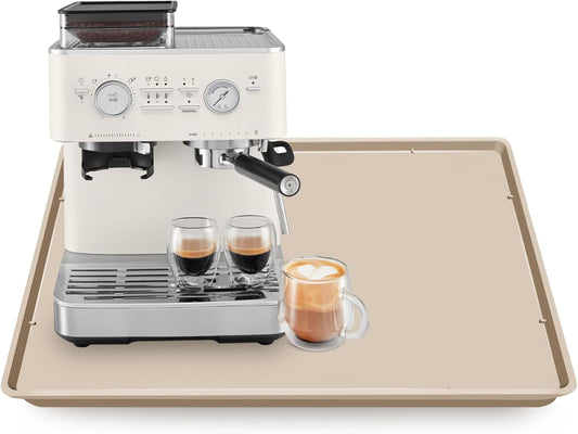 Silicone Coffee Maker Mat with Lip, 19.7'' x 15'' Heavy Duty Coffee Maker Mat for Countertops, Coffee Tray Fit Under Coffee Machine Appliance Automatic Machines Espresso Accessory, Khaki