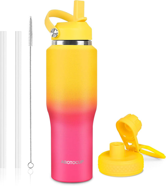 32oz Insulated Water Bottle, Fit in Any Car Cup Holder, Water Bottle with Straw Lids, Stainless Steel Insulated Water Flask Double Wall Leak-proof BPA Free to Keep Cold&Hot