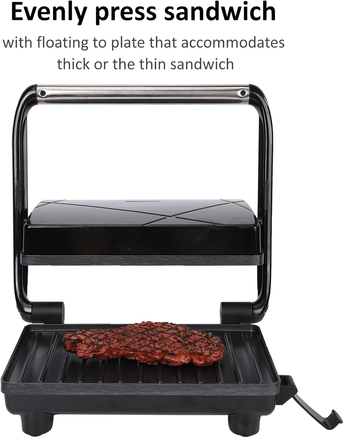 Sandwich Maker Panini Maker Electric Indoor Grill with Non-Stick Coated Plates, Opens 180 Degrees for Any Type or Size Food (H802D)
