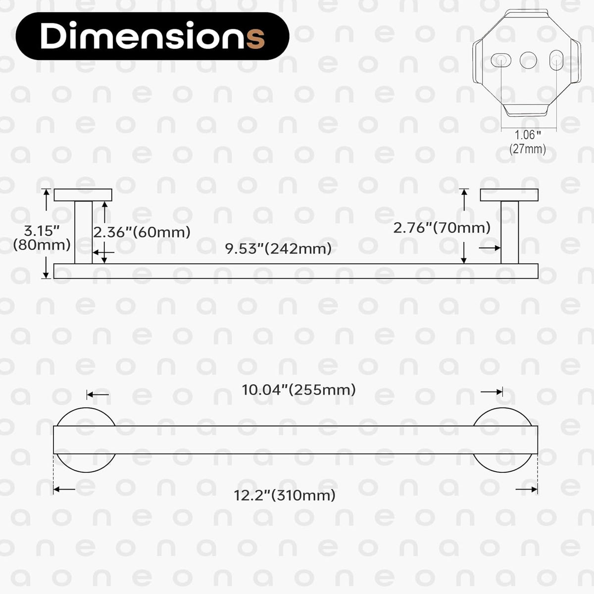 12 Inch Bathroom Towel Bar Bath Towel Rack Kitchen Towel Holder Towel Ring Wall Mounted SUS304 Stainless Steel Matte Black AN4001MB-L12