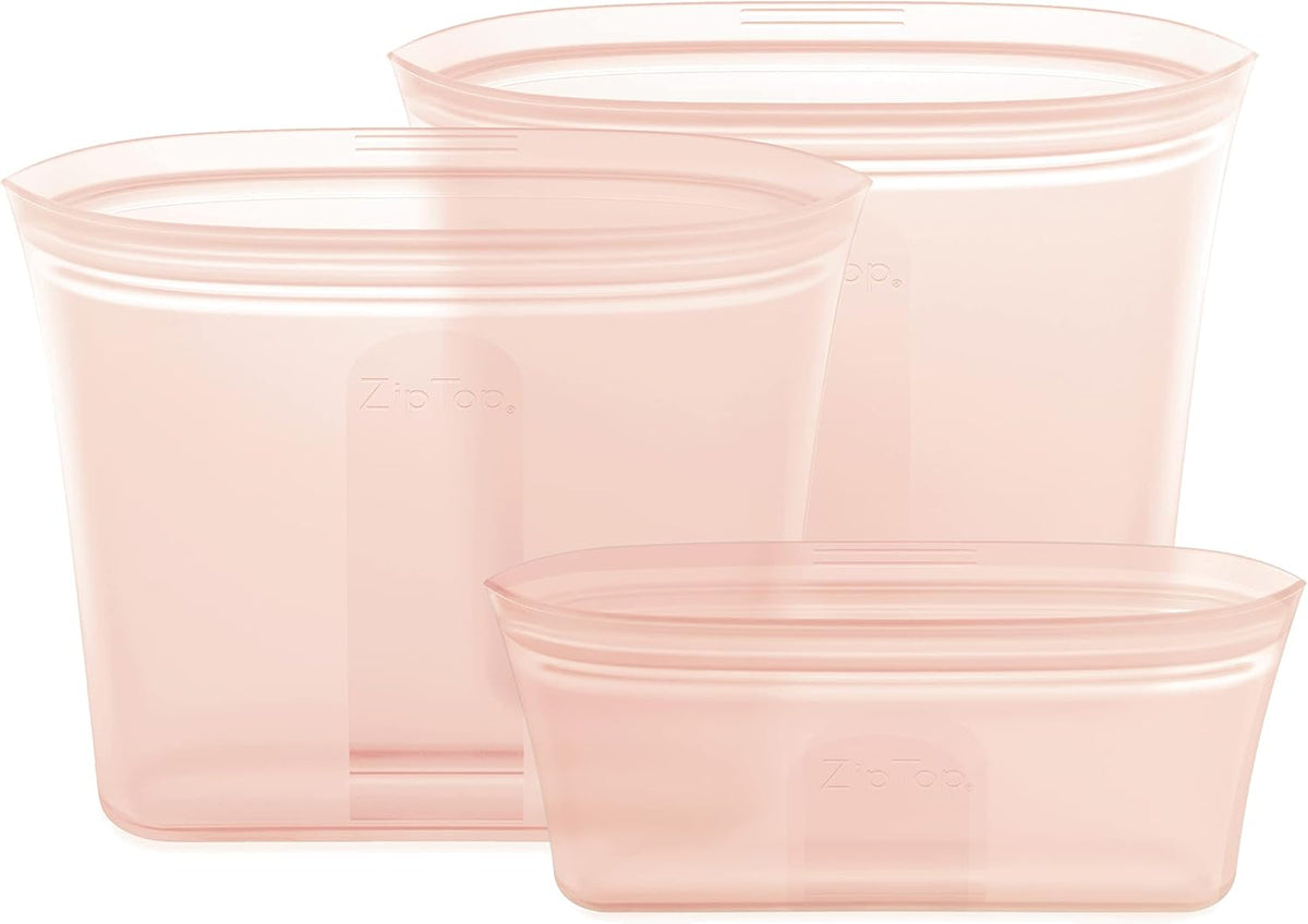 Zip Top Reusable Food Storage Bags | 3 Bag Set [Peach] - 2 Sandwich, 1 Snack | Silicone Meal Prep Container | Microwave, Dishwasher and Freezer Safe | Made in the USA