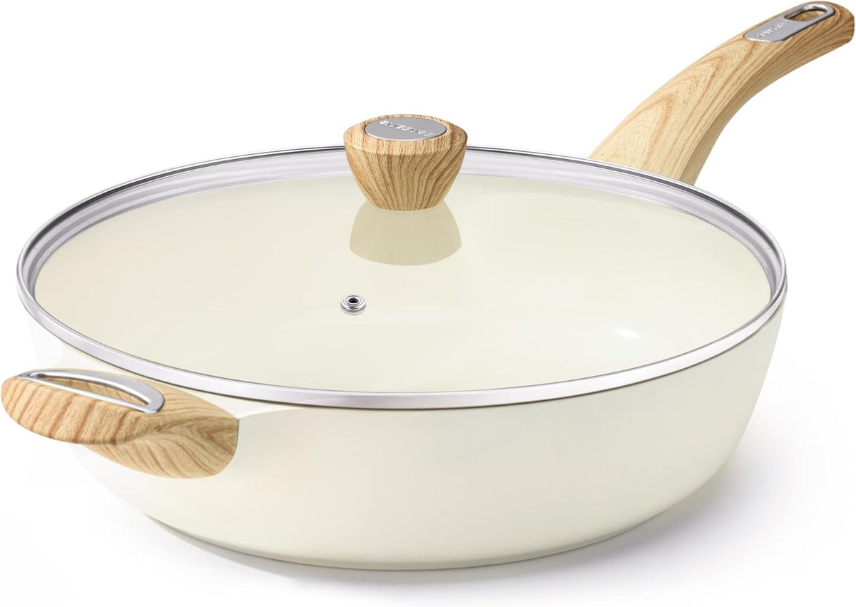 SENSARTE Ceramic Nonstick Frying Pan Skillet with Lid, 13.3 Inch Large Deep Frying Pan, 6 Qt Saute Pan, Induction Pan, Healthy Non Toxic Cooking Pan with Helper Handle, PFOA PFAS PTFE Free