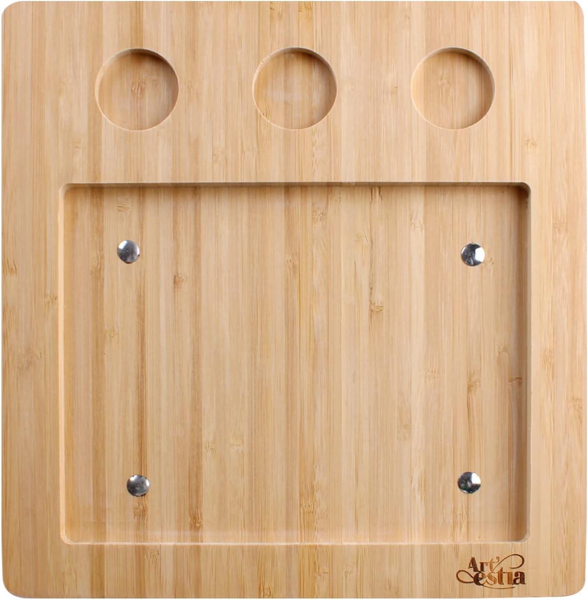 Artestia Bamboo Platter Replacement for AR-88023, 1 Stainless Steel Tray + 3 Ceramic Cups + 1 Bamboo Serving Tray, No Stones Included