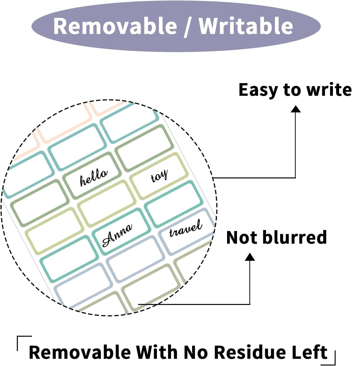 STARLIBOO Removable Labels, Removable Colored Labels Stickers, Self-Adhesive Rectangular Stickers Water/Oil/Tear Resistant for Food Containers/Classroom/Storage (8 Colors, 360 Labels)