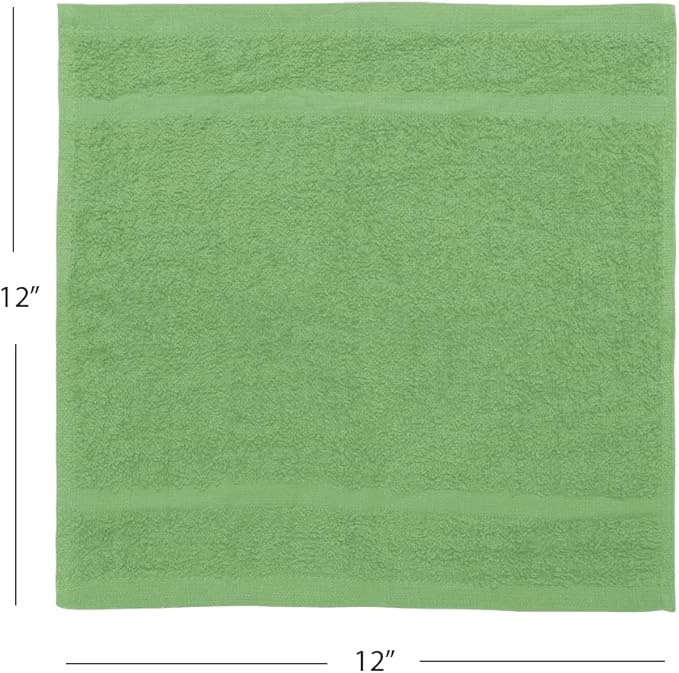 Avalon Towels Cotton Washcloths – (Pack of 24) Size 12x12 Inches, 100% Ring Spun Cotton, Soft & Absorbent Face Towels, Gym Towels, Hotel and Spa Quality, Reusable Fingertip Towels (Sage Green)