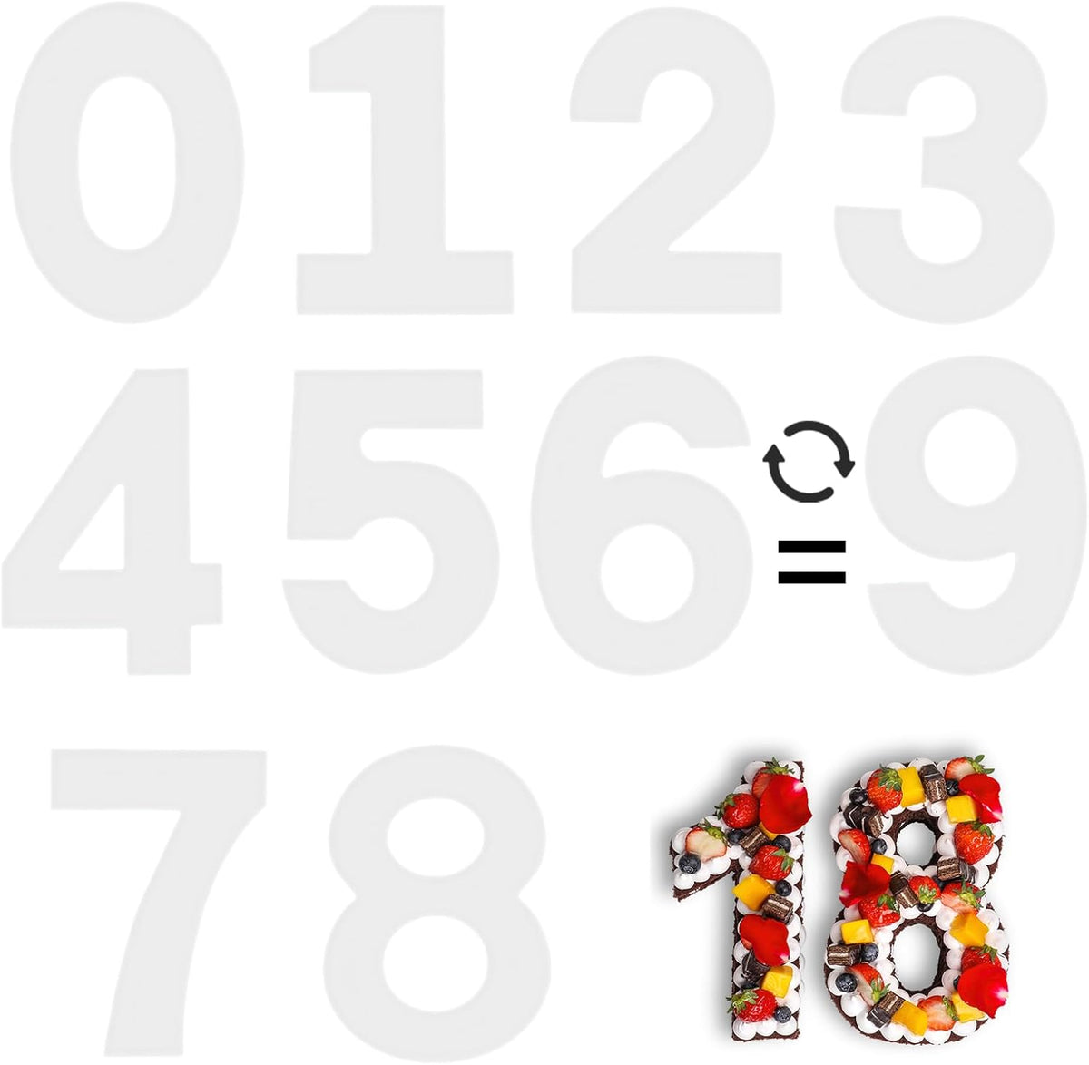 12 Inch Number Cake Mold Baking Forms Moulds,9 Pieces 0-8 Cake Number Stencils,Number Cake Pans,Flat Plastic Mold Numerical Templates Cutting for DIY Cakes/Cookies