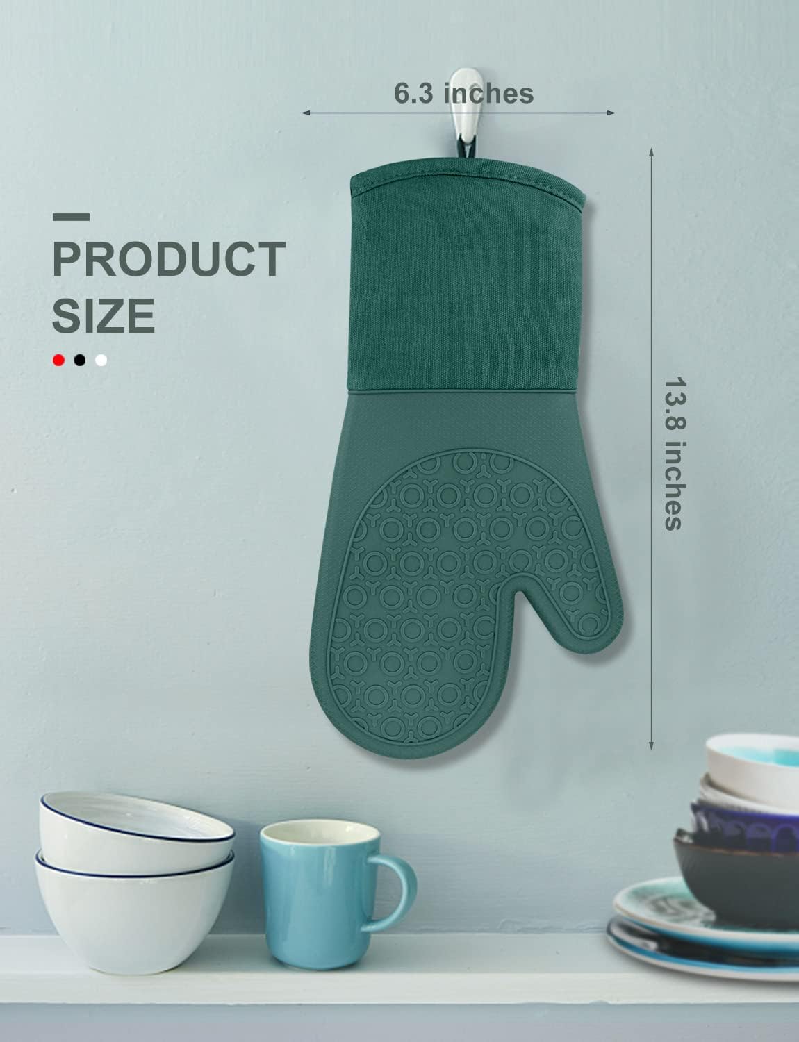 sungwoo Silicone Oven Mitts, Heat Resistant Oven Gloves with Quilted Liner Non-Slip Textured Grip Perfect for BBQ, Baking, Cooking and Grilling - 1 Pair 13.8 Inch Midnight Green