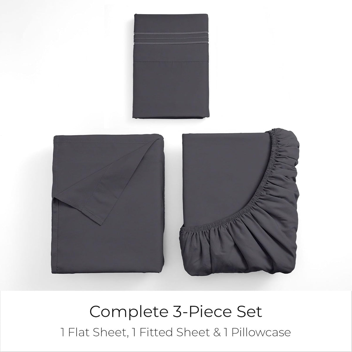 Mellanni Twin XL Sheets Set - 3 PC Iconic Collection Bedding - Hotel Luxury, Extra Soft, Cooling Bed Sheets - Wrinkle, Fade, Stain Resistant (Twin Extra Long, Charcoal)