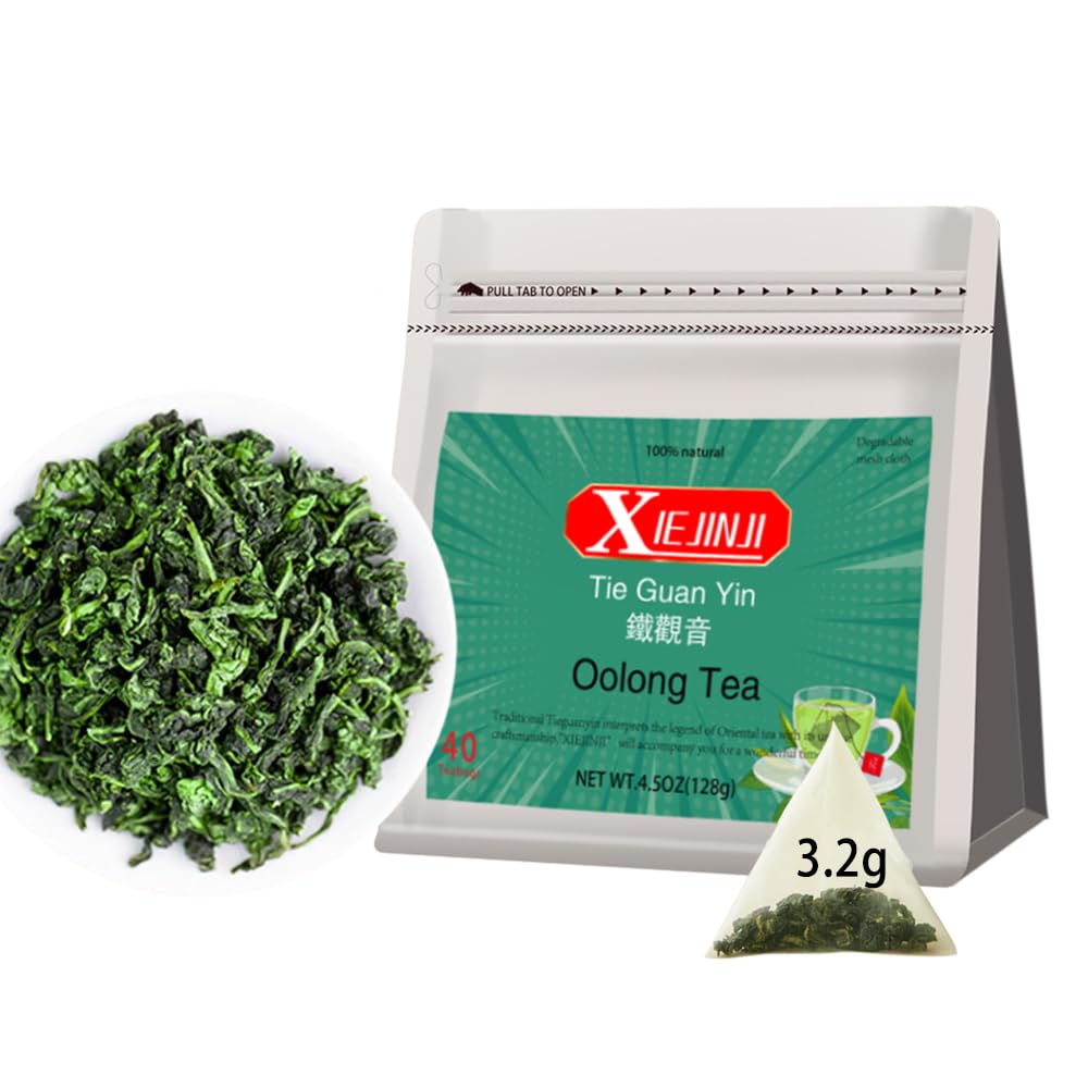 XIEJINJI Oolong Tea - Tieguanyin Tea Bags, Pyramid Teabag, Whole Leaf, 3.2g x 40 Count
