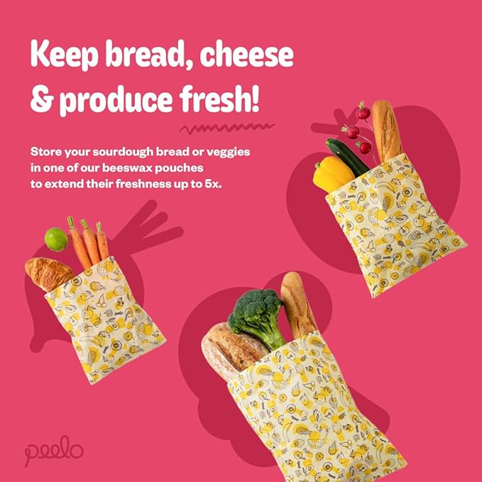 PEELO Beeswax Food Wrap Bag, Bee Wrap Sustainable Food Storage Wraps, Bees Bags Reusable, Beeswax Wraps for Food Reusable, Abstract Design, Medium