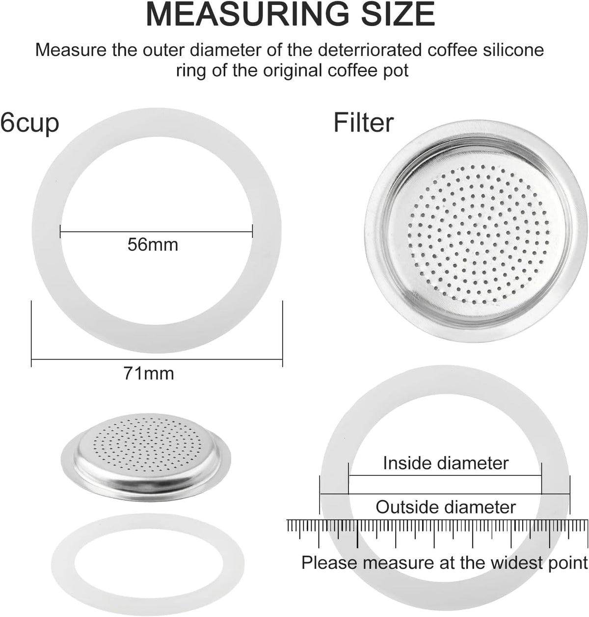 2/3/6/9/12 Cup Gasket & Filter For Stovetop Espresso Coffee Makers, Rubber Seal For Stove Top Coffee Maker Moka Pot, Silicone Gasket Seals, Espresso Machine Replacement Parts(6 cup)