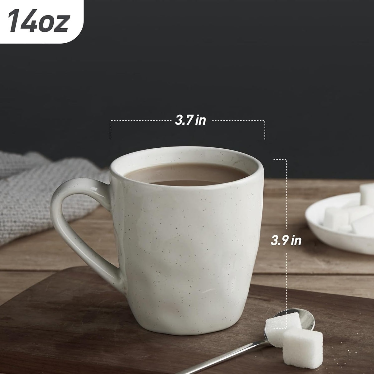famiware Mars 4 Pieces Coffee Mug, 14 oz Tea Mug, Catering Mugs with Handle for Coffee, Tea, Cocoa, Milk, White