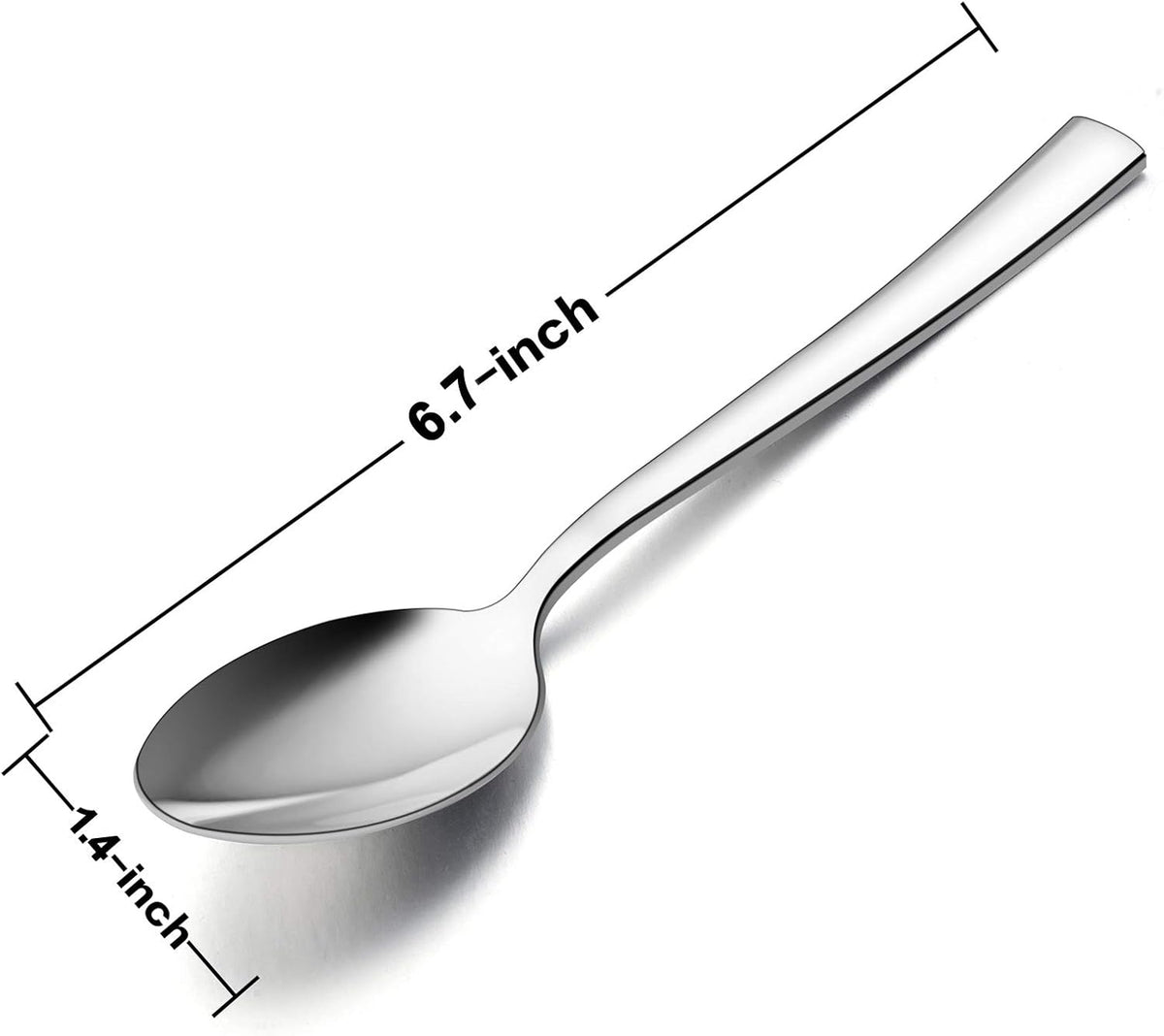 Teaspoon Set of 6, E-far 6.7 Inch Stainless Steel Spoons for Kitchen or Restaurant, Non-toxic & Mirror Polished, Squared Edge & Dishwasher Safe