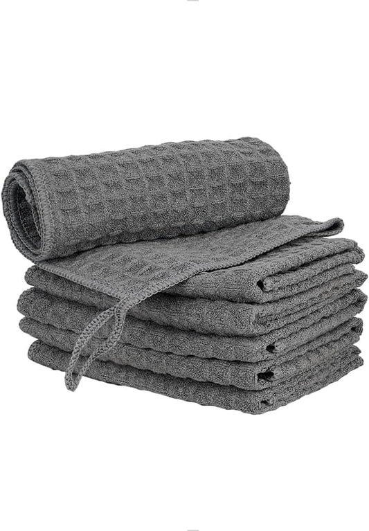 watchget Barista Micro Cloth 6 Pack, Microfiber Barista Cleaning Towels Microfiber Waffle Weave Kitchen Dish Cloth Coffee Bar Towel Coffee Machine Cleaning Cloth, Dark Grey(12"x12")
