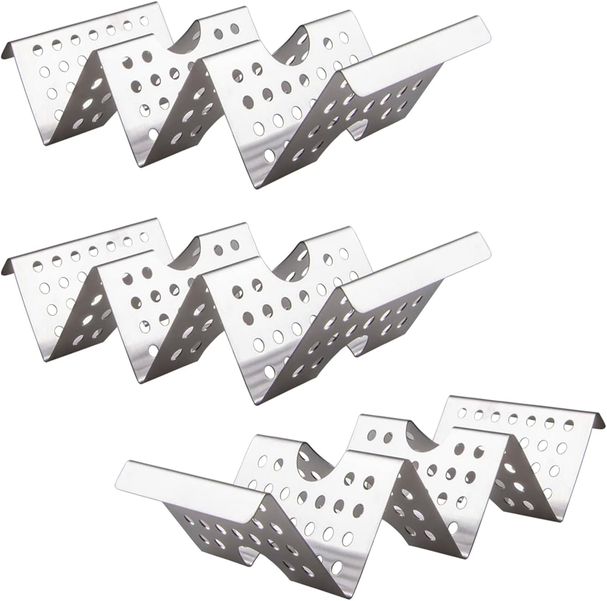Taco Holders Set of 3 - Stainless Steel Taco Stand Rack Tray Style, Taco Rack Holds Up to 3, Oven Taco Holders Safe for Baking, Dishwasher and Grill Safe