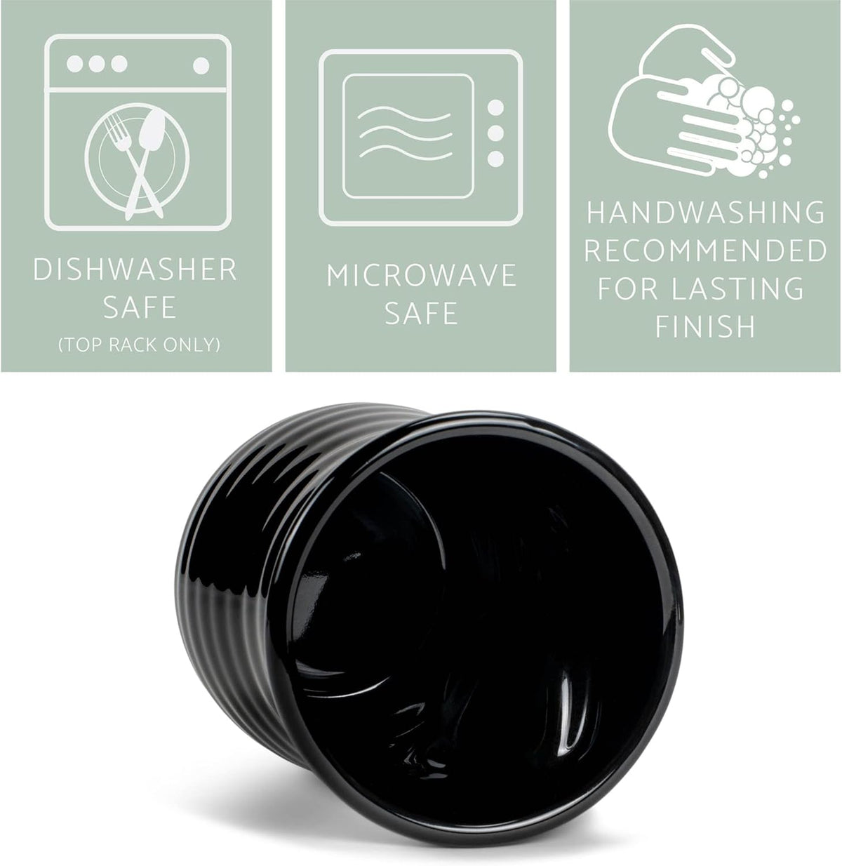Elanze Designs Ribbed 14 ounce Ceramic Stoneware Handwarmer Mug, Black