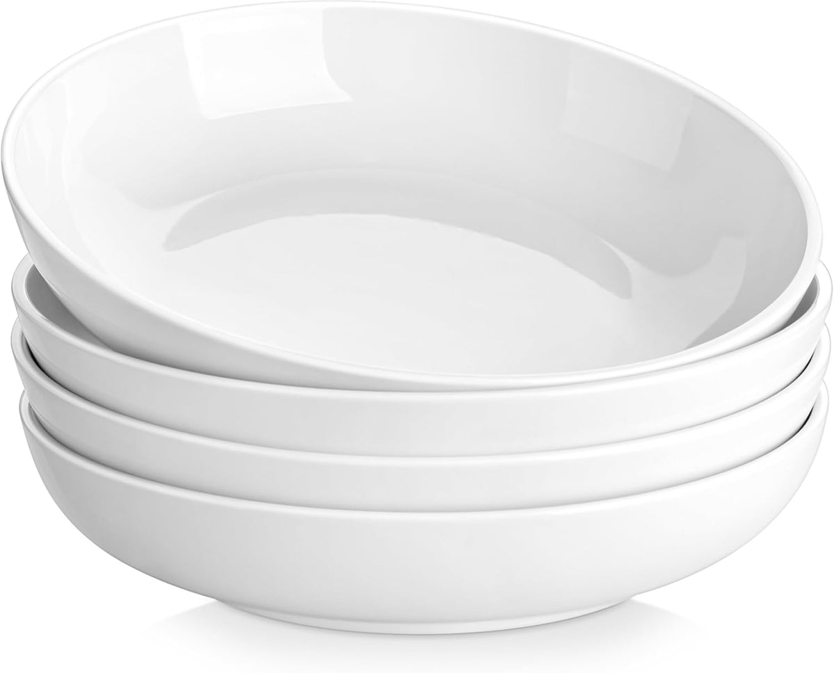 MALACASA 10" Large Pasta Bowls, 56 OZ White Salad Bowls Soup Bowls, Porcelain Serving Bowls Set of 4, Large Kitchen Bowl Plates Pasta Plates, Microwave & Dishwasher Safe, Series REGULAR