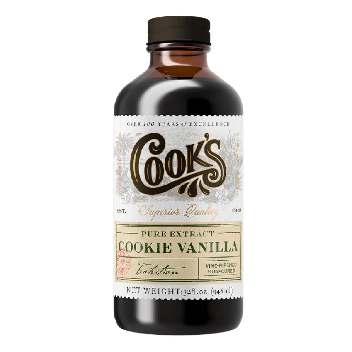 Cook's, Pure Cookie Vanilla Extract, Floral Vanilla Extract for Cakes, Cookies, Pastries, Ice Creams, 32 oz