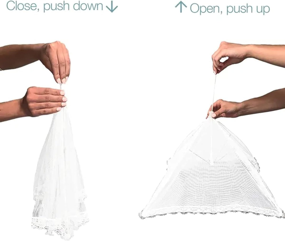Simply Genius Pop-Up Outdoor Food Covers to Keep Bugs Away - 14 x 14 in, 4 Pack, White - Mesh Food Covers for Picnic & BBQ - Portable Nets for Outside