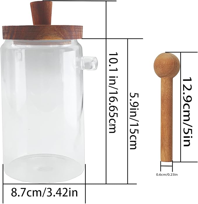 Set of 3 Glass Jars Containers with Wooden Handles Lids and Scoop Clear Canister Jars Set with Spoon for Kitchen Food Storage Coffee Tea Sugar Decorative Countertop Organization Jars 25 oz