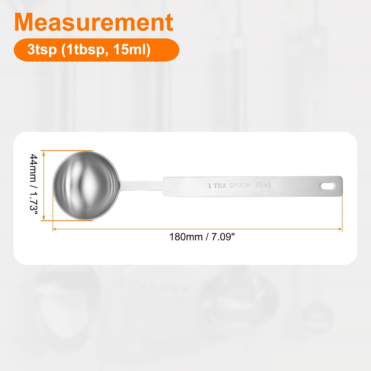HARFINGTON Single Measuring Spoon 3tsp (1tbsp, 15ml) Teaspoon/Tablespoon 430 Stainless Steel Single Tiny Square Bowl Measuring Spoon Long Handle Measure Scoop