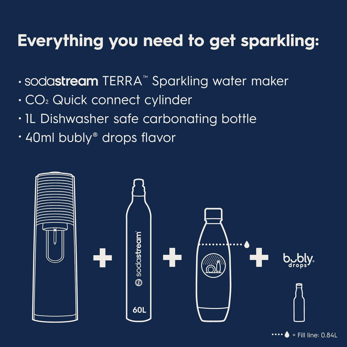 SodaStream Terra Sparkling Water Maker (Misty Blue) with CO2, DWS Bottle and Bubly Drop
