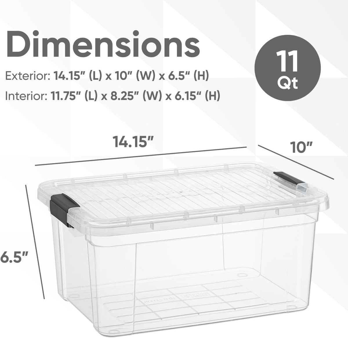 Superio Storage Bins with Lids - Clear Boxes for Organizing, Stackable Plastic Containers - BPA Free, Non-Toxic, Odor Free, Organizer for Home, Office, Dorm(4 Pack, 11 Qt)