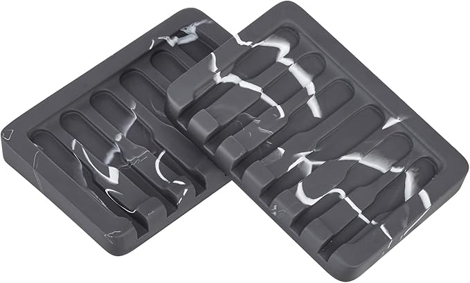 2PCS Self Draining Soap Dish - Marble Look Soap Holder Tray Savers Box Container Sponge Holder for Bathroom Shower Kitchen, Black
