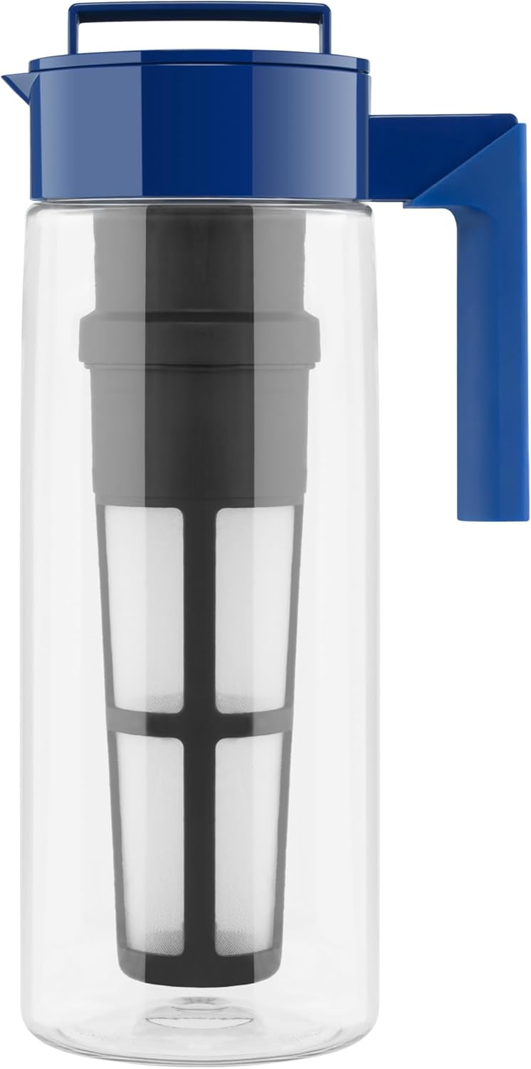 Takeya Flash Chill Iced Tea Maker - Airtight & Durable Iced Tea Maker Jug with Silicone Carry Handle - Leak-Proof & Lightweight Tea Infuser with Patented Flash Chill Technology - 2 Quart, Blueberry