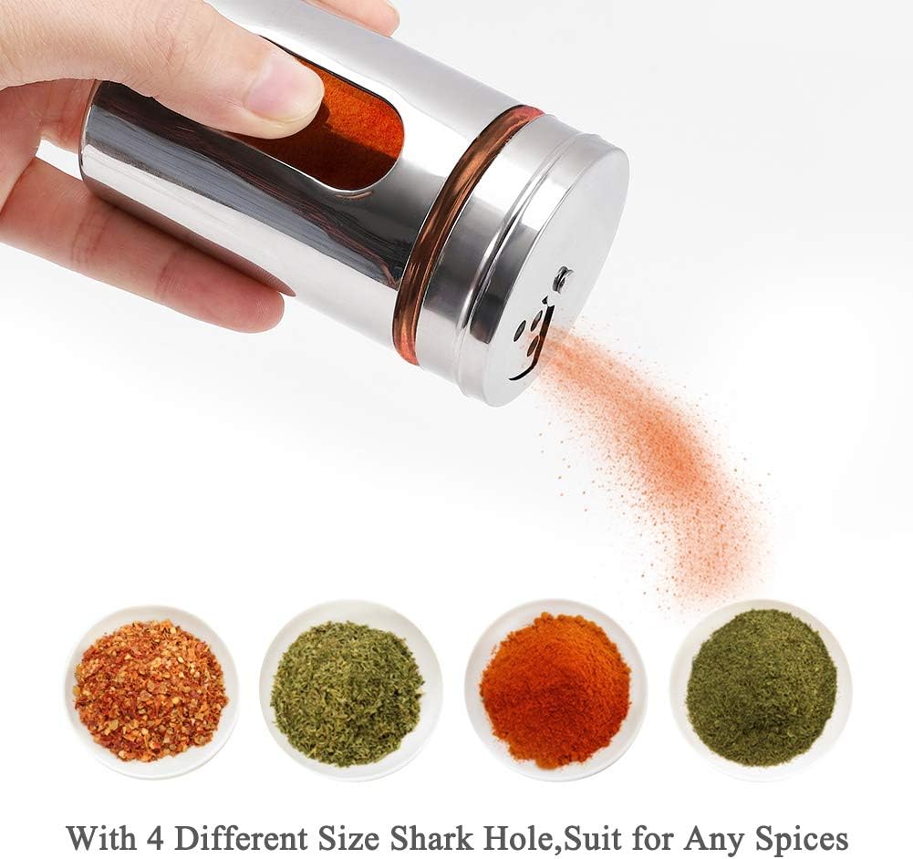 Accmor 2pcs Salt and Pepper Shakers,Stainless Steel Shaker for Salt Powder Sugar Cinnamon Pepper, Spice Dispenser with Adjustable Pour Holes,Silver