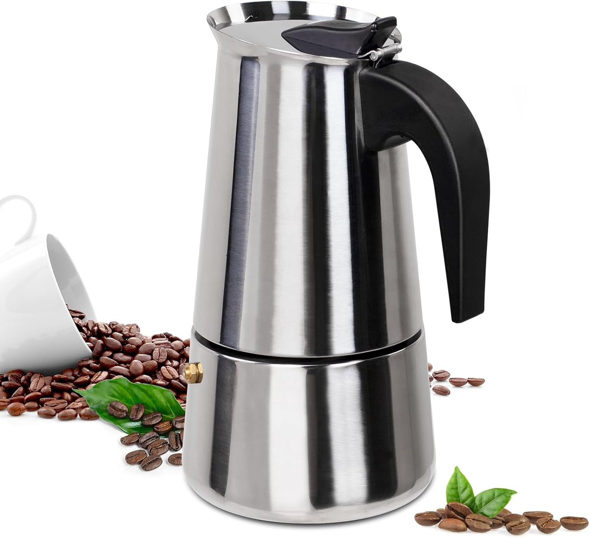 2 Cup Moka Pot Stainless Steel 100ml Italian Espresso Coffee Maker Stovetop Coffee Makers Mocha Pot Percolator Greca Coffee Maker for Induction Stove Portable for Easy Brewing Straight