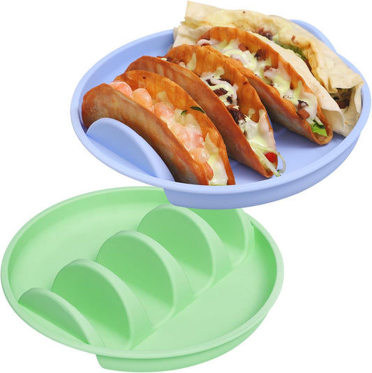 Taco Holder & Plates, Silicone Taco Plates with Dividers, 4 Tacodillo Shell Trotilla Holding Serving, Taco Tuesday Party Taco Holders, Pack of 2