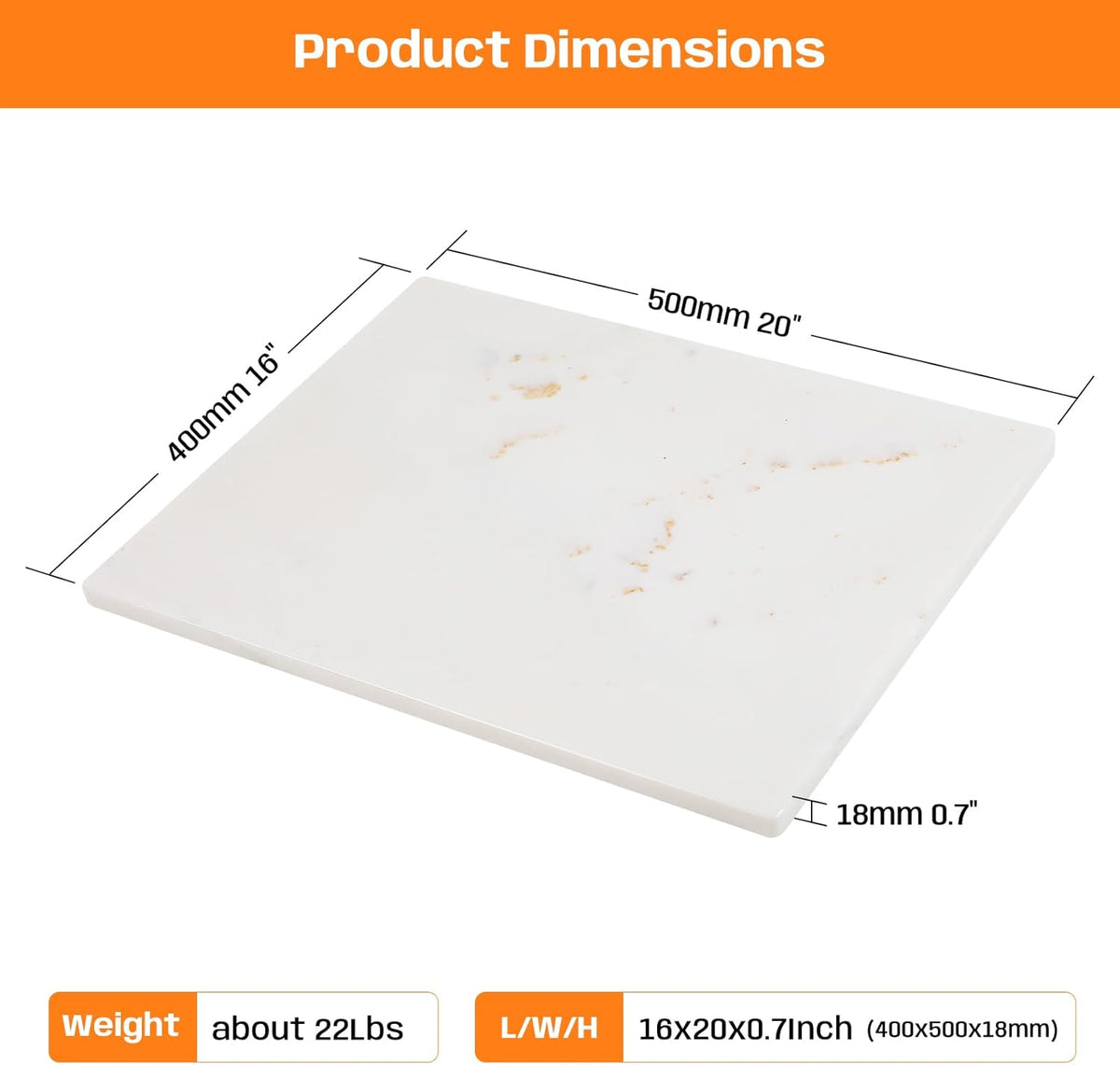 Marble Cutting Board, Large Marble Slab Pastry Board With Non-Slip Feet For Baking, Cheese, Charcuterie, Chocolate, 16x20 Inch