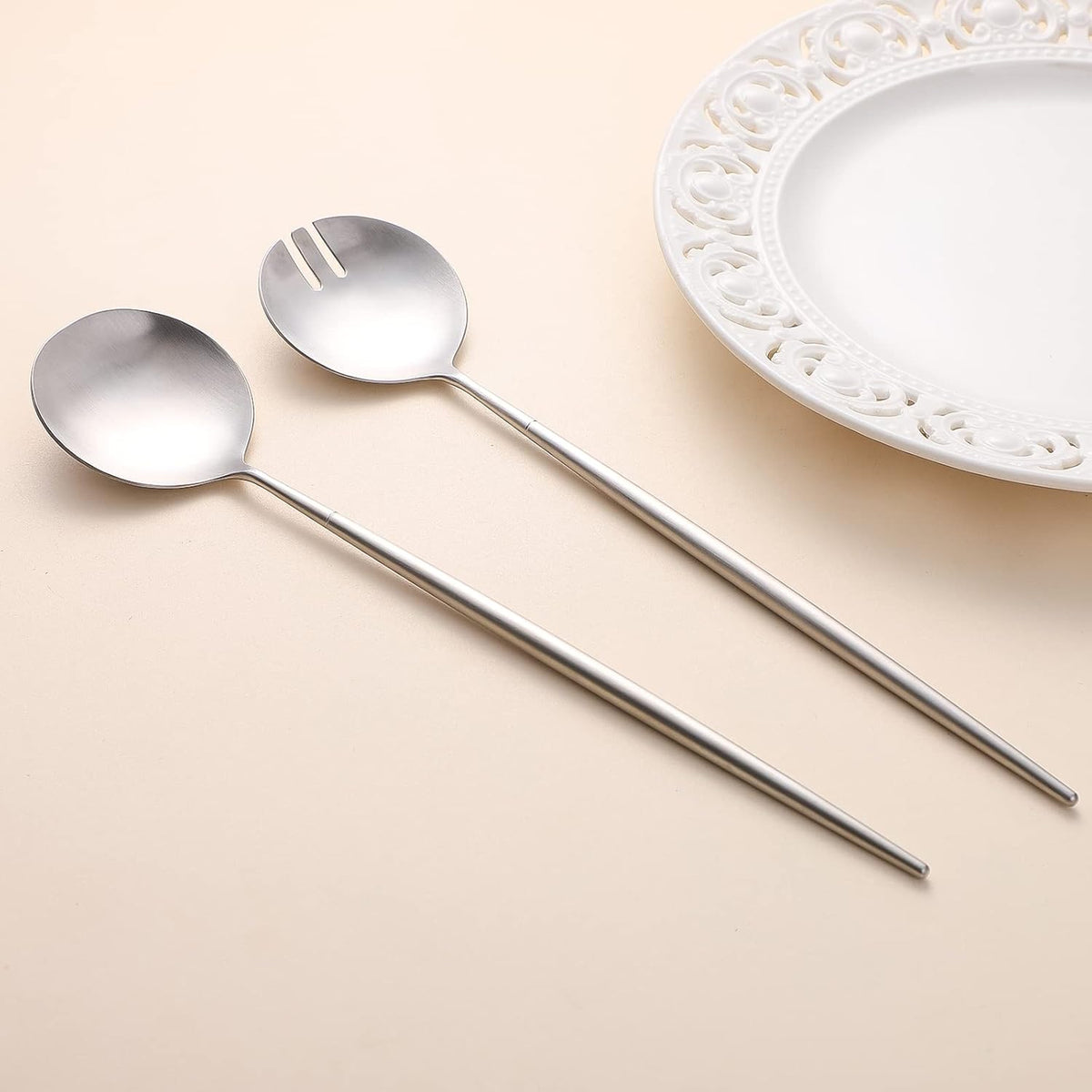 Salad Servers,Spoon and Fork Set 11.41 inch,18/10 Stainless Steel Salad Serving Silver