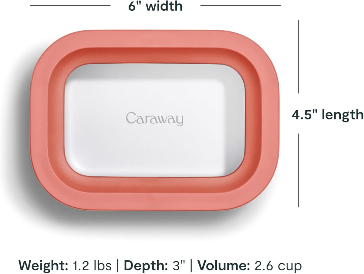 Caraway 2pc Glass Food Storage Set - 2.6 Cup Food Containers (2) - Non-Toxic Ceramic-Coated Glass - Air Release Technology - Compact & Stackable Design - Perracotta