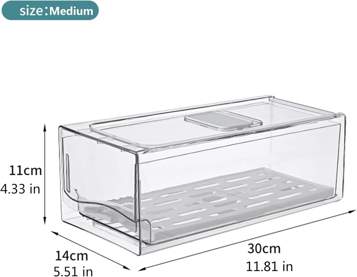 Diskary Fridge Organizer, Stackable Refrigerator Organizer Bins, Reusable Food Storage Containers, Fridge Drawer Organizer in Home Kitchen, Barbecue Shop, Restaurant, BPA-Free (2 Drawers, Medium)