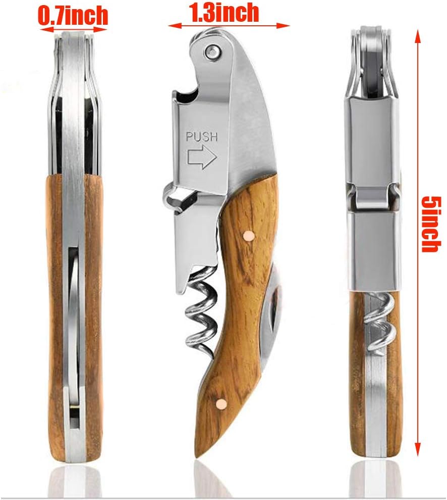Professional Waiter Corkscrew Wine Key for Bartenders Set of 3,With Long Rosewood Handle Stainless Steel Handle Wine Opener for Bar Restaurant Waiters, Sommelier, Bartend (Big Wood 3 Packs)