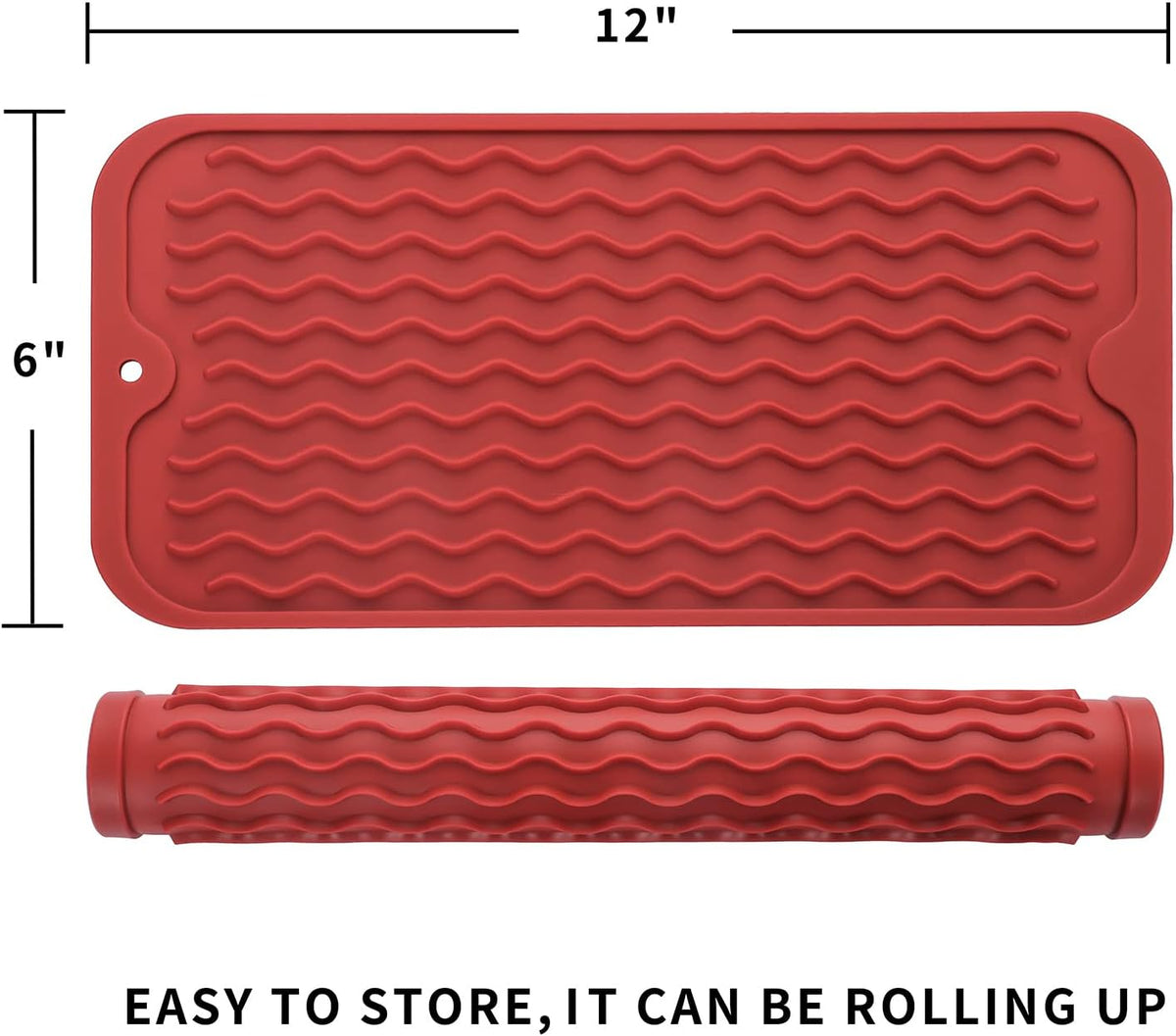 Silicone Dish Drying Mat for Multiple Usage,Easy clean,Eco-friendly,Heat-resistant Silicone Mat for Kitchen Counter or Sink,Refrigerator or Drawer Liner Red S 12 inches x 6 inches