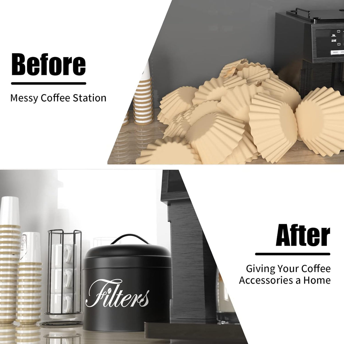 Coffee Filter Holder, Basket Storage Container for Counter, Black Small Bar Accessories for Coffee Bar Station(Black)