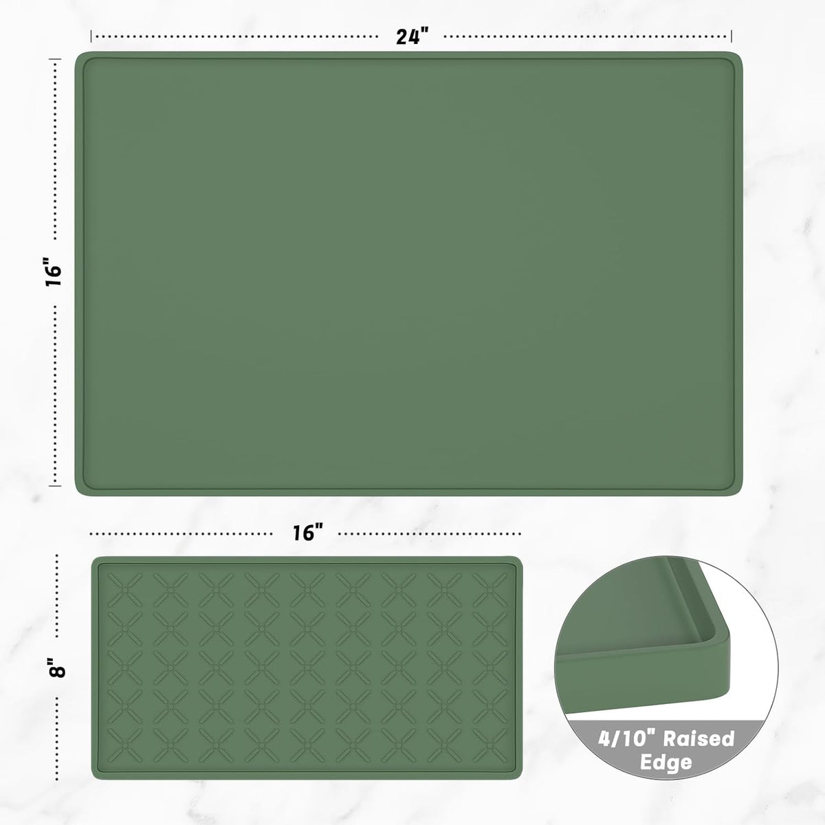 Rnivvi Silicone Coffee Mat, 16" x 24" Waterproof Raised Edge Coffee Bar Mats for Espresso Machine Station Accessories, Heat Resistant Detachable Dish Drying Pad for Kitchen Counter, Dish Rack, Green