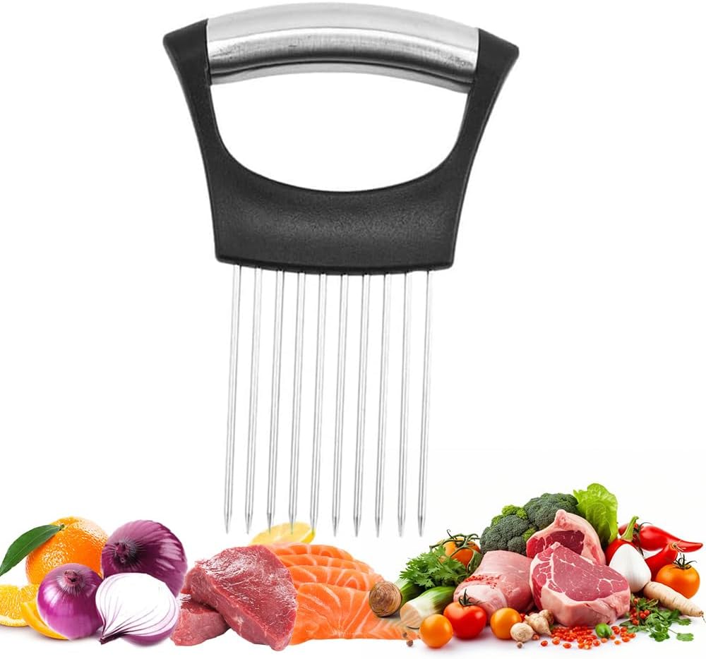 Onion Holder for Slicing, Stainless Steel Onion Slicing Rack, 2024 Upgraded Slicer, Lemon Slicer Vegetable Cutter, Home Kitchen Tools, Fruit, Lemon Slice Aids (Square-1pc)