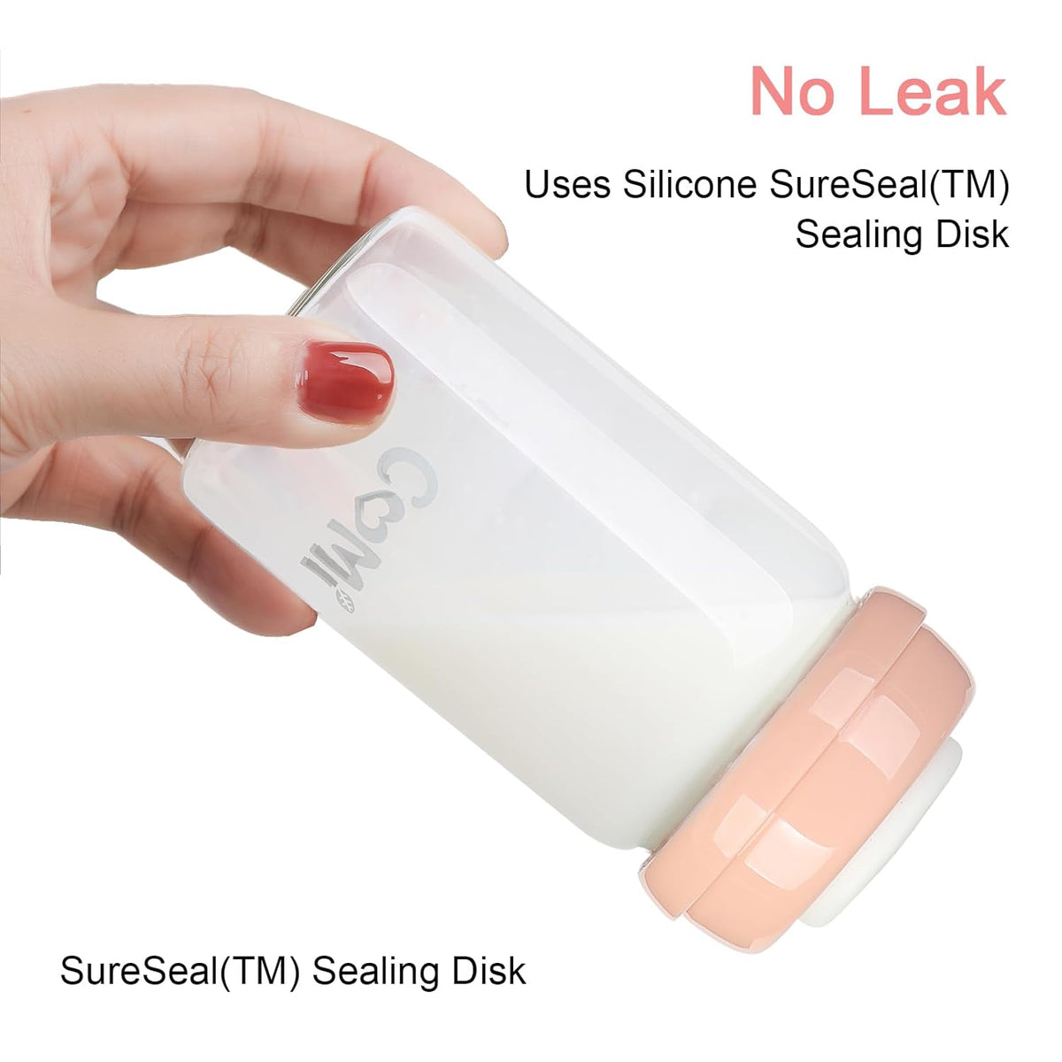 COMI Wide Neck Glass Breastmilk Collection n Storage Bottle, 8oz with Screw Ring Sealing Disk; Re-markable Sealing Disc. BPA Free, Fits Breast Pumps & Nipples (2 Pink Lids)