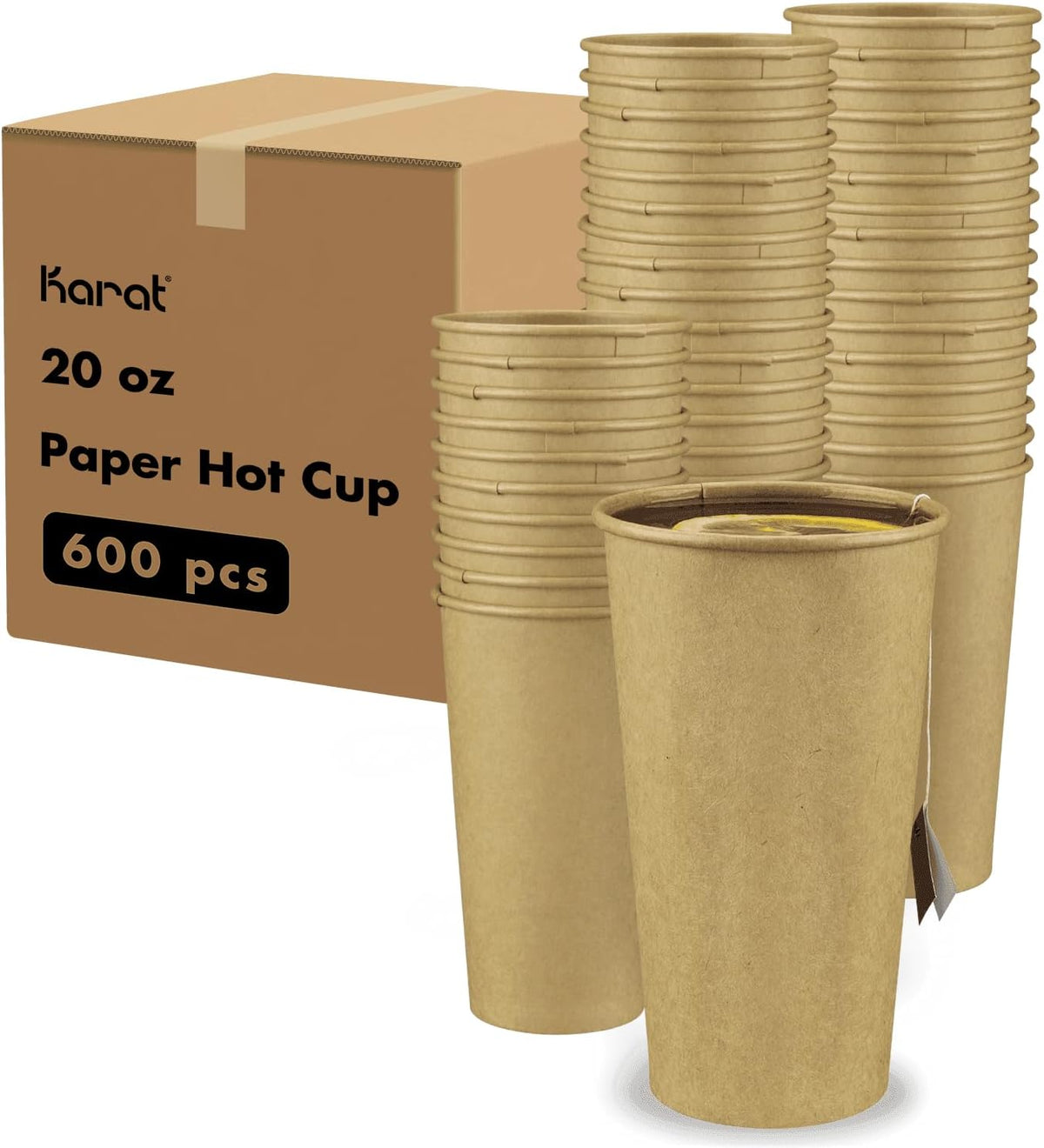 Karat 20oz Kraft Paper Coffee Cups [600 ct] Disposable, Leak-Resistant Double Poly-Lined Hot Cups | Ideal for Cafes & Offices, 90mm