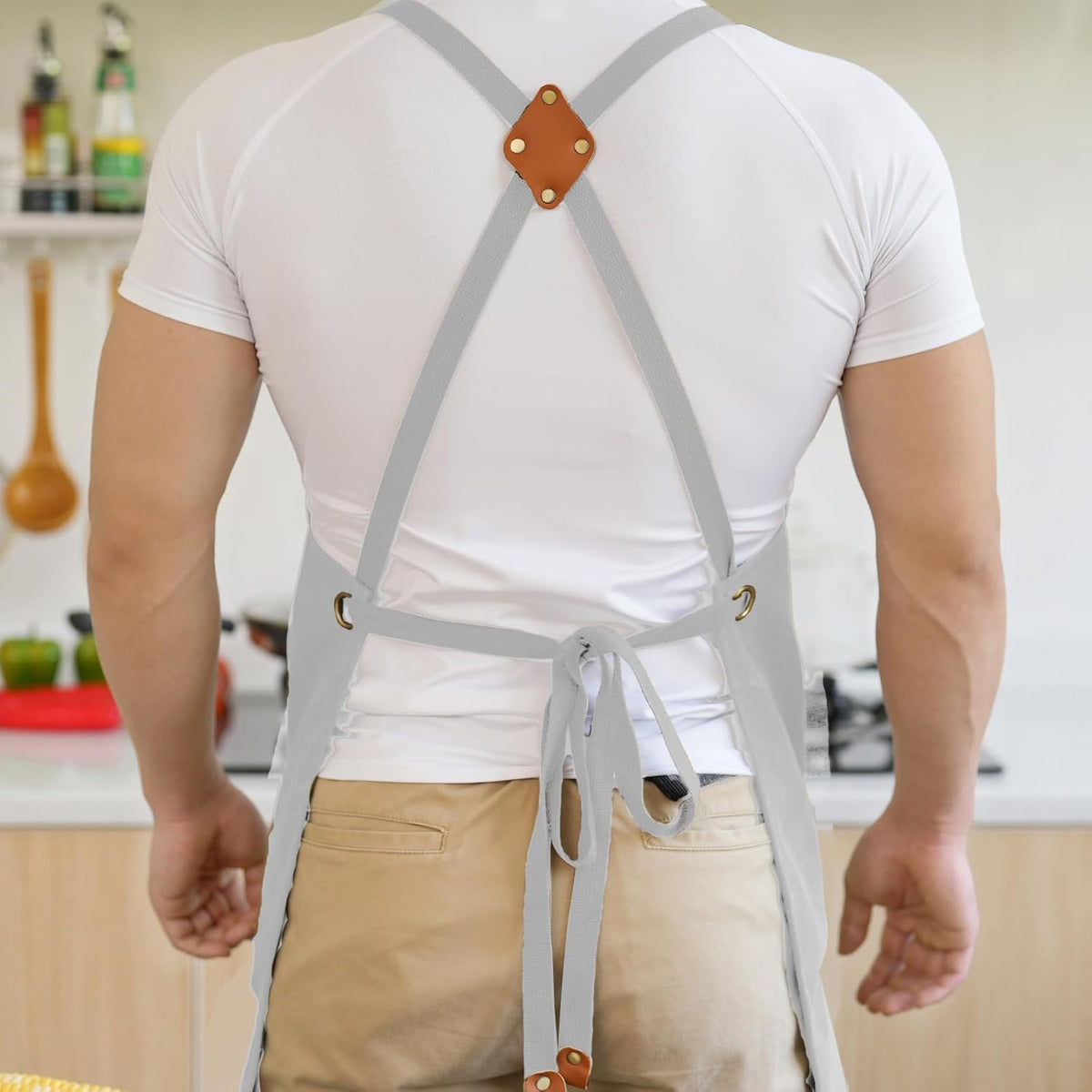 Canvas Aprons for Men Chef Apron, Work Apron with Large Pockets - 16oz Heavy Duty Cross Back, BBQ, Cooking