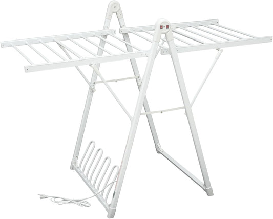 Electric Heating Clothes Drying Rack,Foldable Clothes Drying Rack,Suitable for Drying Clothes, Shoes and Socks.Plug & Play,White,Aluminum Alloy,One-Click Switch(39.37×52.56×25.98in)