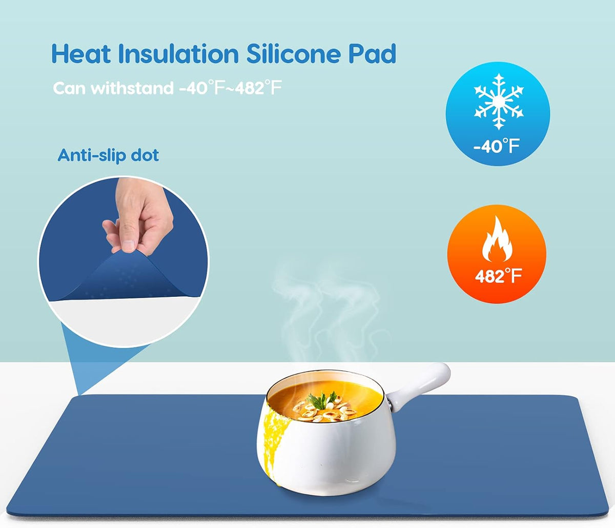 AECHY Extra Large Silicone Mat 35.3"x23.5"x0.08", Multipurpose Silicone Mat Thick Heat Resistant Mat Shipped Rolled Up Kitchen Counter Mat Waterproof Nonslip Mats for Kitchen Counter Blue