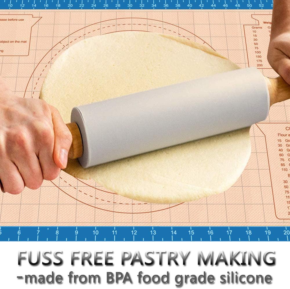 Silicone Pastry Baking Mat Non Stick-Large Rolling Dough with Measurements-Non Slip Pizza,Fondant,Pie,Cake Baking Mat - 26 x 16 Inch By Cook Time(Blue)